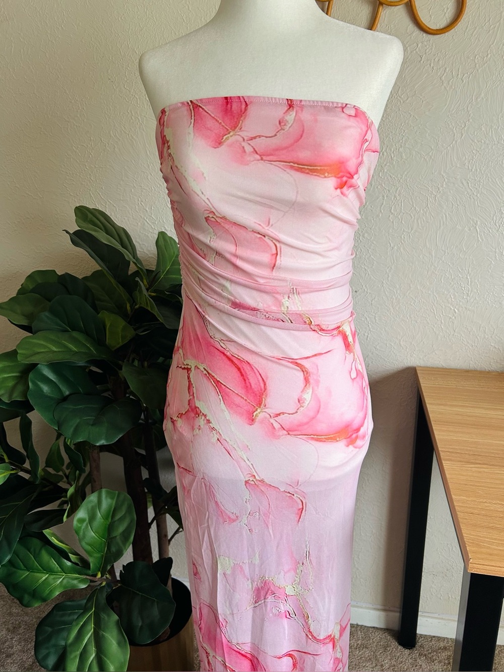 Strapless Pink Floral Bodycon Dress
